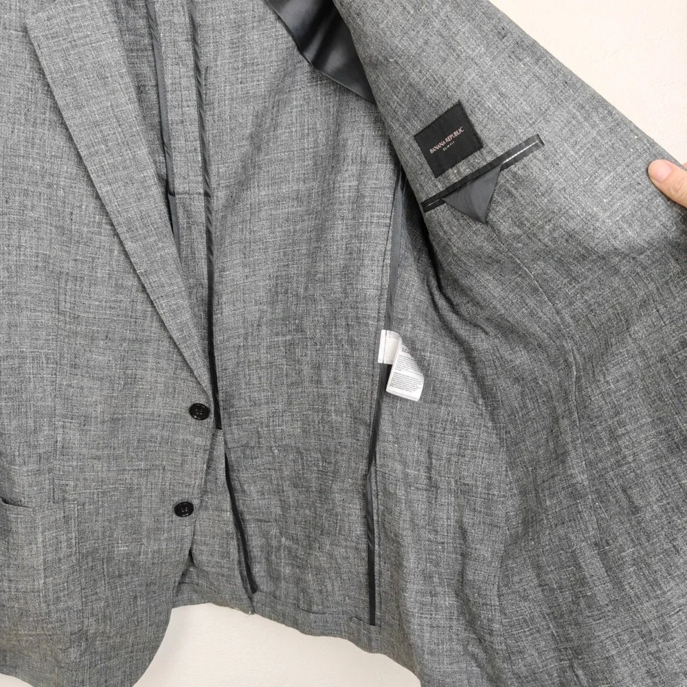 Banana Republic Mens Blazer 44R Grey Linen Two-Button Notch Lapel Business